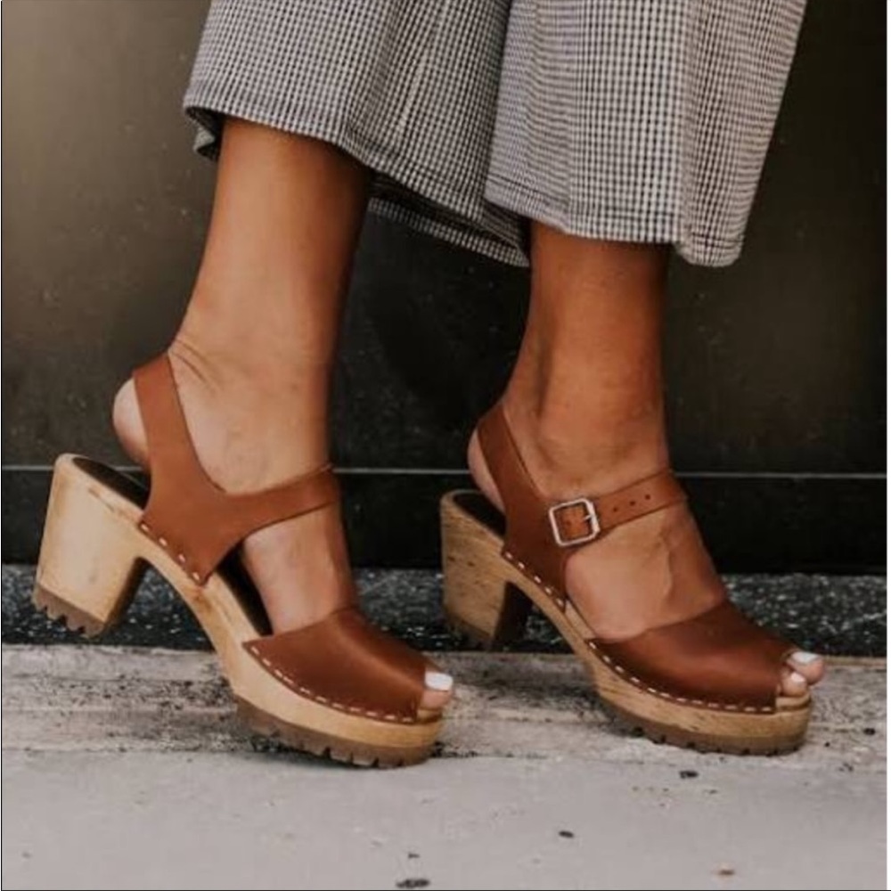 Mia Greta Woden Leather High Heel Clog Size EU 37